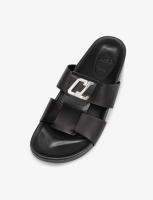 Shop Christian Louboutin Men's Black Dhabubizz Monogram-embellished Moulded Leather Sandals