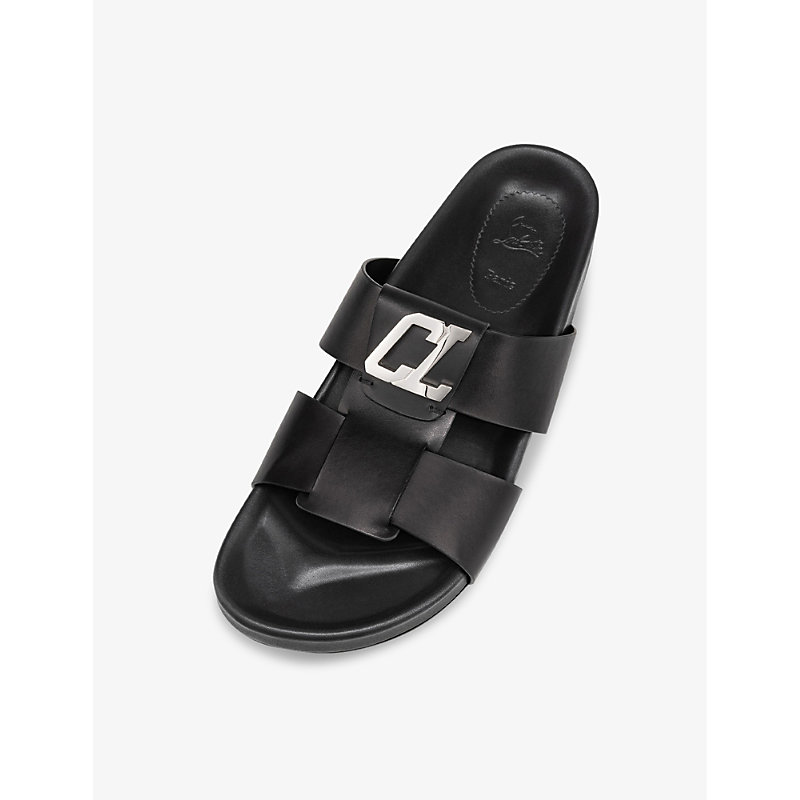 Shop Christian Louboutin Black Dhabubizz Monogram-embellished Moulded Leather Sandals