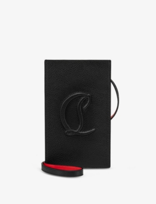 Shop Christian Louboutin Women's Black By My Side Logo-embossed Grained-leather Phone Pouch