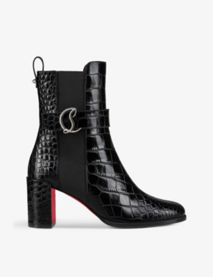 CHRISTIAN LOUBOUTIN: CL brand-plaque 70 heeled leather Chelsea boots