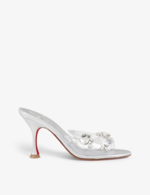 CHRISTIAN LOUBOUTIN CHRISTIAN LOUBOUTIN WOMENS SILVER DEGRAQUEEN 85 PVC AND LEATHER HEELED MULES,67497417