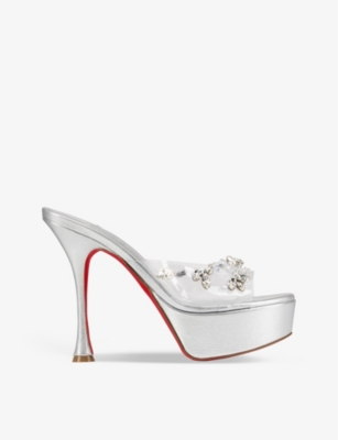 Christian Louboutin Degraqueen Alta 130mm Leather Pvc Sandals In Silver