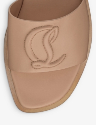 Shop Christian Louboutin Cl Logo-embossed Leather Mules In Leche