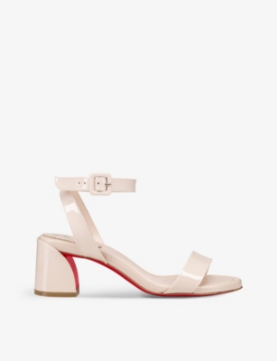 Shop Christian Louboutin Women's Leche Miss Sabina 55 Patent-leather Heeled Sandals In Cream