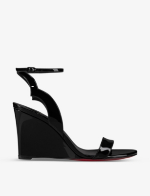 Christian Louboutin Zeppa Chick 85 Patent Wedge Sandal In Black