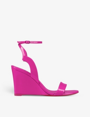 Christian Louboutin Patent Leather Wedge Sandals In Bolerose