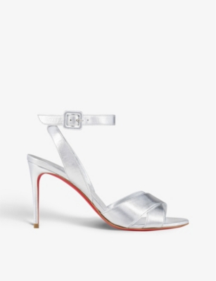 Christian Louboutin Mariza Metallic Crisscross Red Sole Sandals In Silver