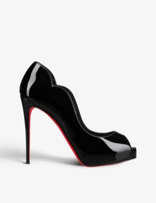 Shop Christian Louboutin Women's Black Hot Chick Alta 120 Patent-leather Heeled Sandals
