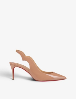 Shop Christian Louboutin Hot Chick 70 Patent-leather Slingback Sandals In Nude (lingerie)