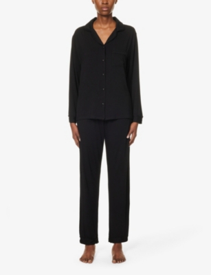 The Nap Co Womens Soot Relaxed-fit Patch-pocket Stretch-jersey Pyjama Set In Soot