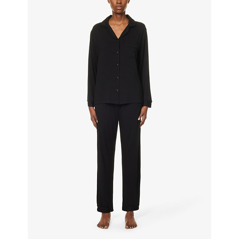 Shop The Nap Co Relaxed-fit Patch-pocket Stretch-jersey Pyjama Set In Soot