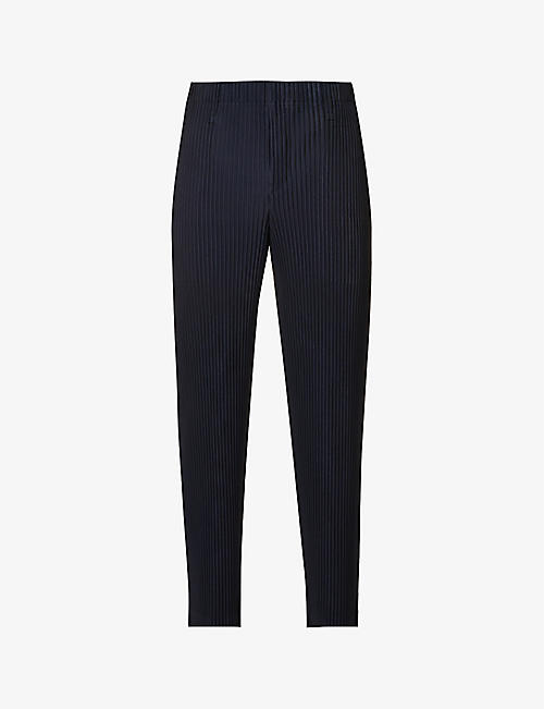 HOMME PLISSE ISSEY MIYAKE: Pleated elasticated-waist straight-leg regular-fit knitted trousers
