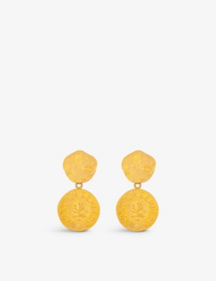 Susan Caplan Womens Gold Pre-loved Karl Lagerfeld 24ct Yellow Gold-plated Metal Medallion Earrings