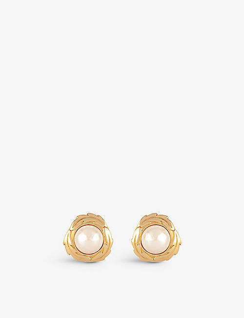 SUSAN CAPLAN: Pre-loved Karl Lagerfeld 24ct yellow gold-plated metal and faux pearl earrings