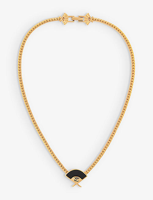 SUSAN CAPLAN: Pre-loved Karl Lagerfeld 24ct yellow gold-plated metal and enamel pendant necklace