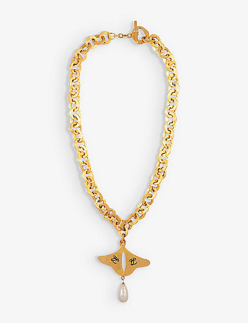 SUSAN CAPLAN: Pre-loved Karl Lagerfeld 24ct yellow gold-plated metal and faux pearl chain necklace