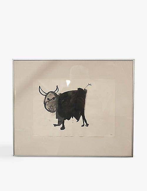 VINTERIOR: Pre-loved Painting of a Cow by Marta Muszynnska framed picture 51cm x 63cm