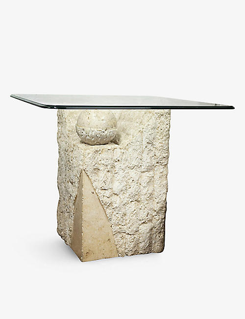 VINTERIOR: Pre-loved Post-modern 1980s square-tessellated stone and glass coffee table 54cm