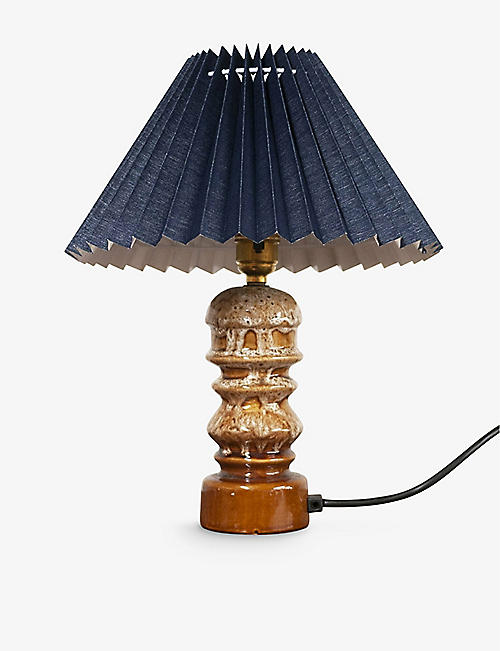VINTERIOR: 中古褶裥灯罩 70 年代釉面陶瓷台灯 34 厘米