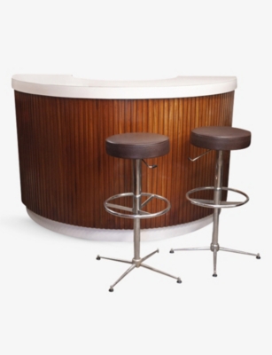 Vinterior Mahogany Preloved Semicircle Wooden Bar And Set Of Three