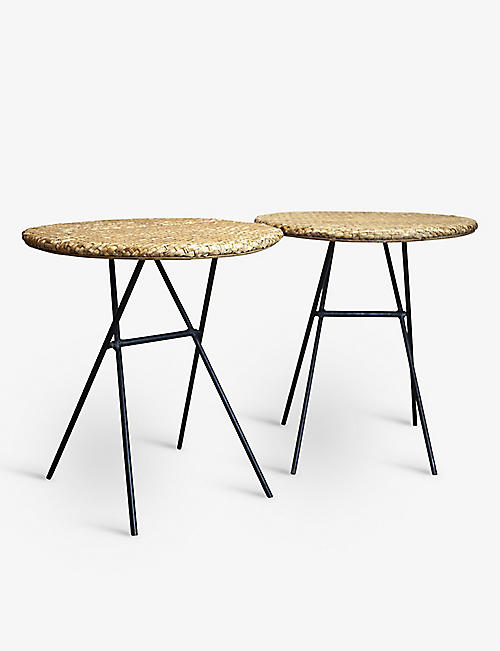 VINTERIOR: Pre-loved folding metal and rattan side tables set of two