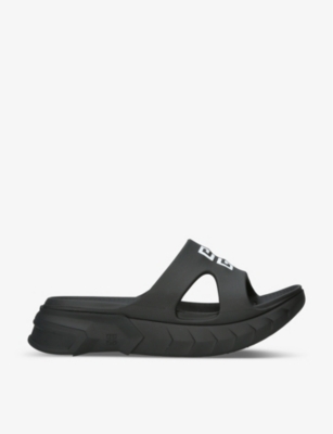 Shop Givenchy Women's Black Marshmallow Logo-print Rubber Sliders