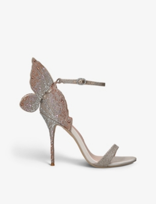 SOPHIA WEBSTER SOPHIA WEBSTER CHAMPAGNE CHIARA WING-EMBELLISHED LEATHER HEELED SANDALS,67524359