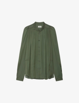 Zadig & Voltaire Tchin Satin-finish Ruched-detailed Shirt In Green