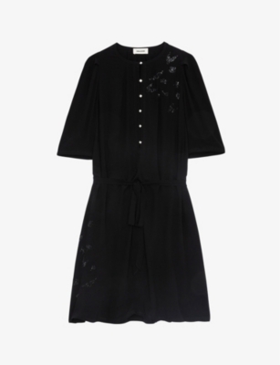 Zadig & Voltaire Zadig&voltaire Womens Noir Rodji Round-neck Puff-sleeve Regular-fit Woven Mini Dress In Noir