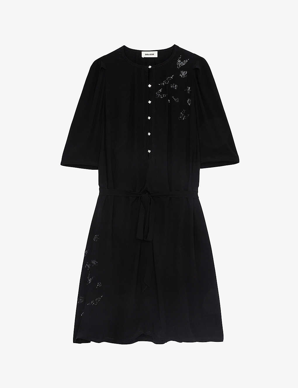 Zadig & Voltaire Zadig&voltaire Womens Noir Rodji Round-neck Puff-sleeve Regular-fit Woven Mini Dress