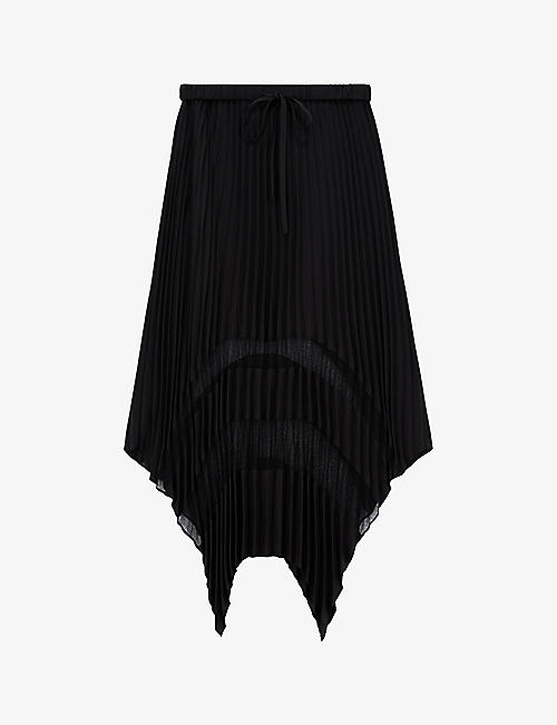 THE KOOPLES: Sheer-panel asymmetric-hem woven midi skirt
