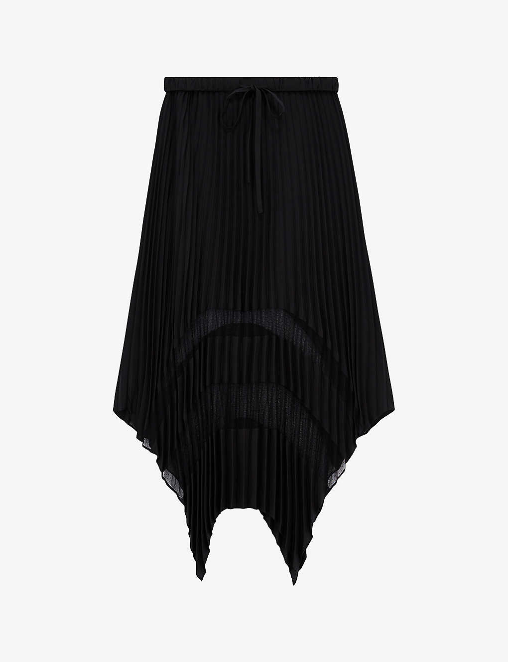 The Kooples Womens Black Sheer-panel Asymmetric-hem Woven Midi Skirt