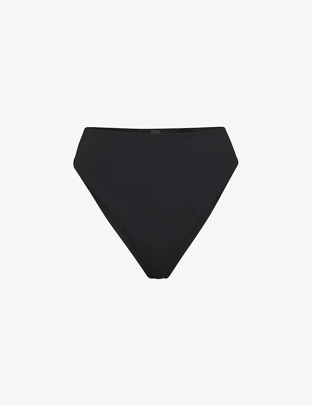 Skims Womens Onyx Slim-fit High-rise Recycled Stretch-nylon Bikini Bottoms In Black