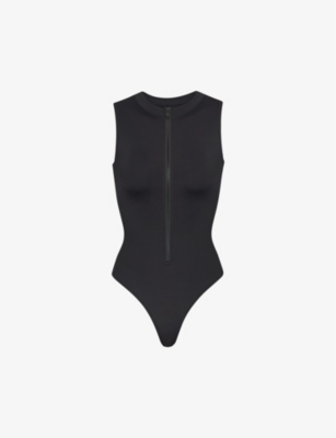 Skims Womens Onyx Zipped High-neck Recycled Stretch-nylon Swimsuit