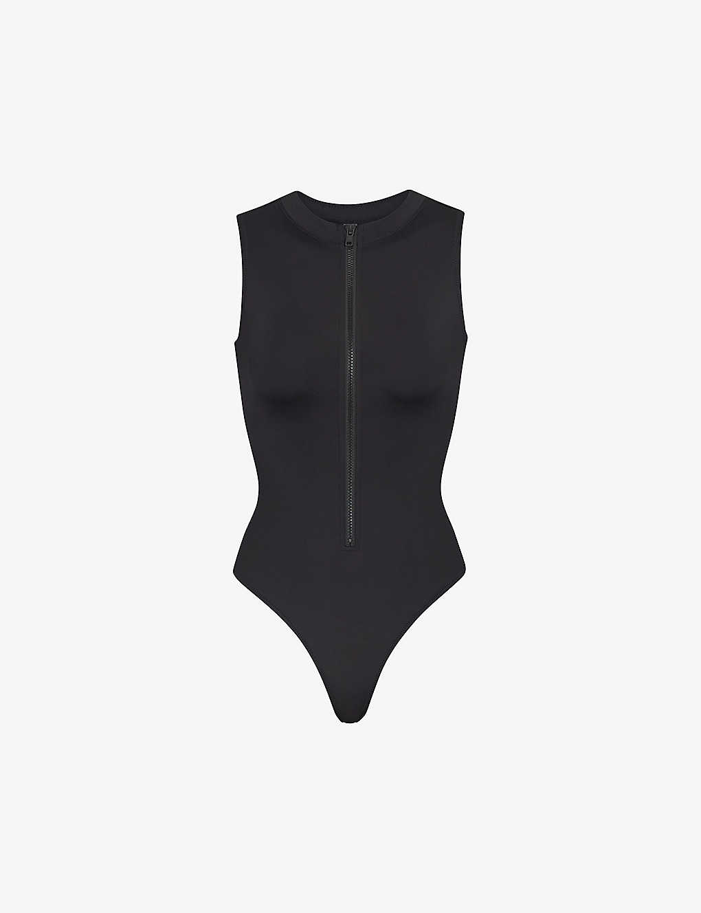 Skims Womens Onyx Zipped High-neck Recycled Stretch-nylon Swimsuit