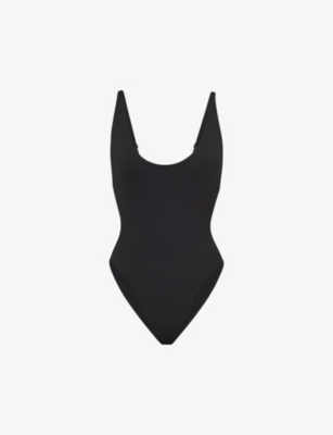 Skims Womens Onyx Scoop-neck Low-back Recycled Stretch-nylon Swimsuit In Onyx