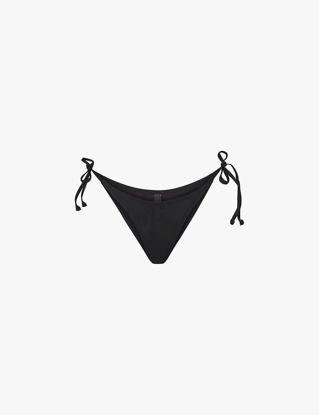 Skims Womens Onyx Dipped Tie-fastened Recycled Stretch-nylon Bikini Bottoms In Black
