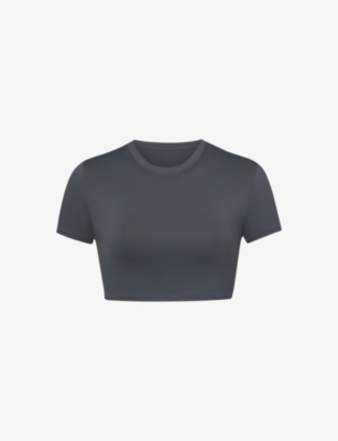 Skims Womens Gunmetal T-shirt Recycled Stretch-nylon Bikini Top
