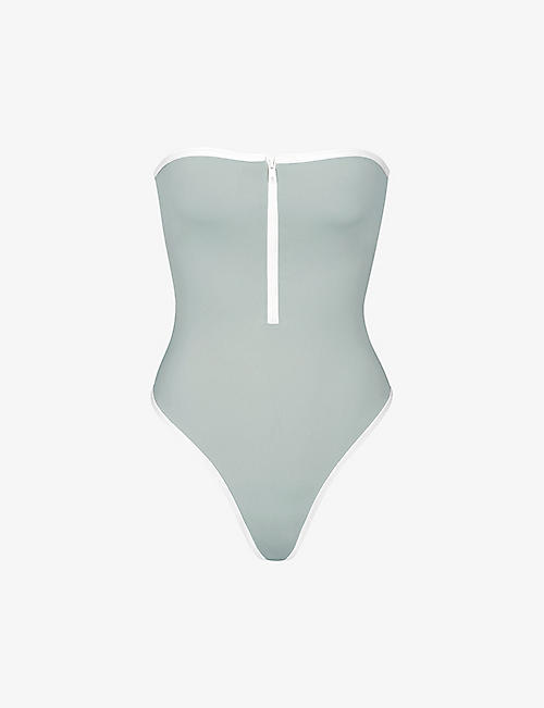SKIMS: Sporty strapless stretch-recycled nylon swimsuit