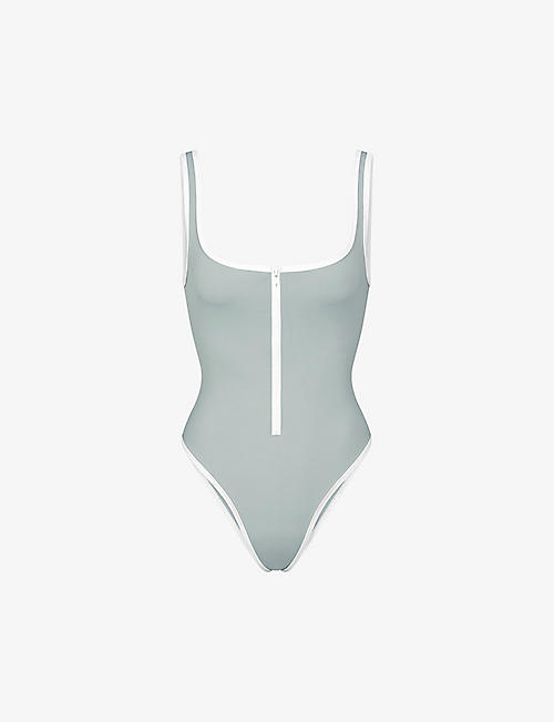 SKIMS: Sporty scoop-neck stretch-recycled nylon swimsuit