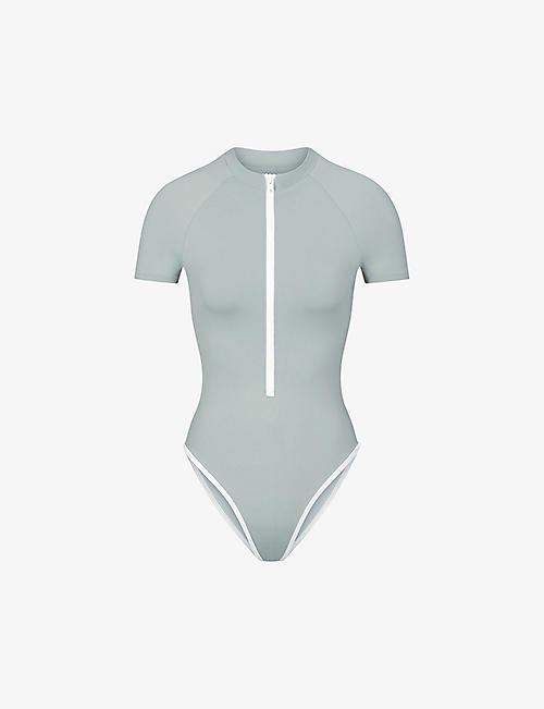 SKIMS: Sporty high-neck stretch-recycled nylon swimsuit