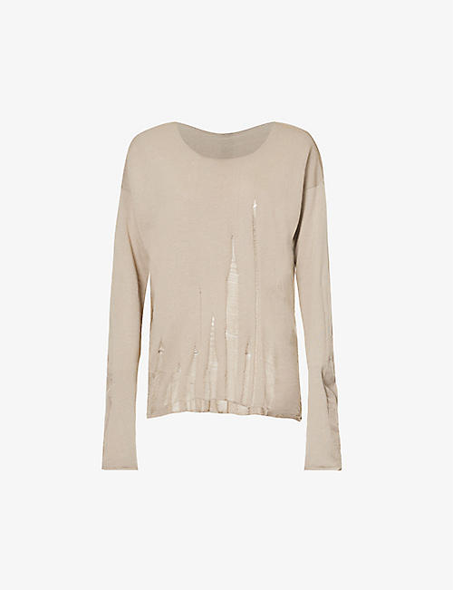 SERIENUMERICA: Distressed-panel relaxed-fit silk and cotton knitted top