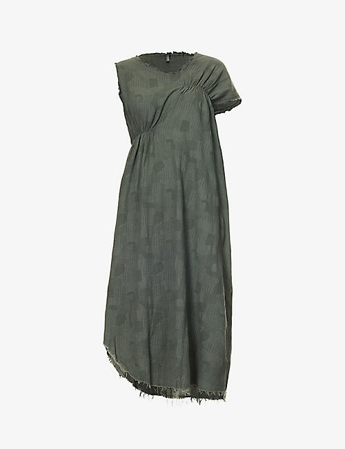 SERIENUMERICA: Asymmetric jacquard-texture cotton midi dress