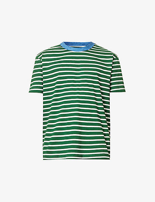 HOWLIN: Boogie contrast-trim striped cotton-jersey T-shirt