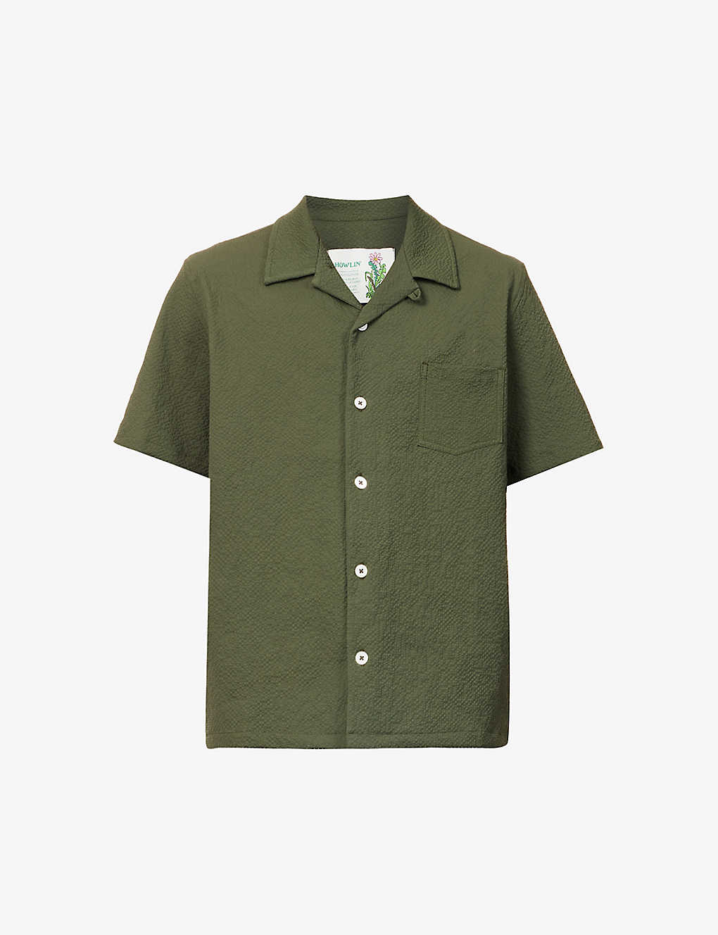 Howlin' Howlin Mens Greenish Cocktail Seersucker-texture Relaxed-fit Cotton-blend Shirt