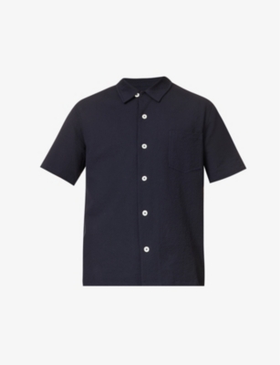 HOWLIN' HOWLIN MENS NAVY COCKTAIL SEERSUCKER-TEXTURE RELAXED-FIT COTTON-BLEND SHIRT,67560319