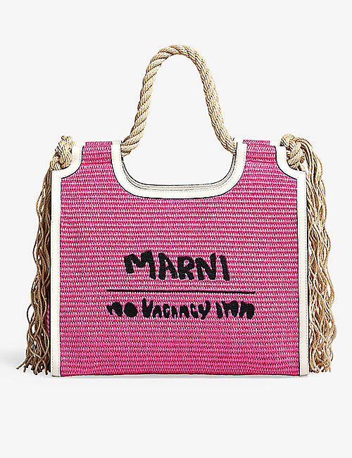 MARNI: Marni x No Vacancy Inn Marcel cotton-blend raffia tote bag