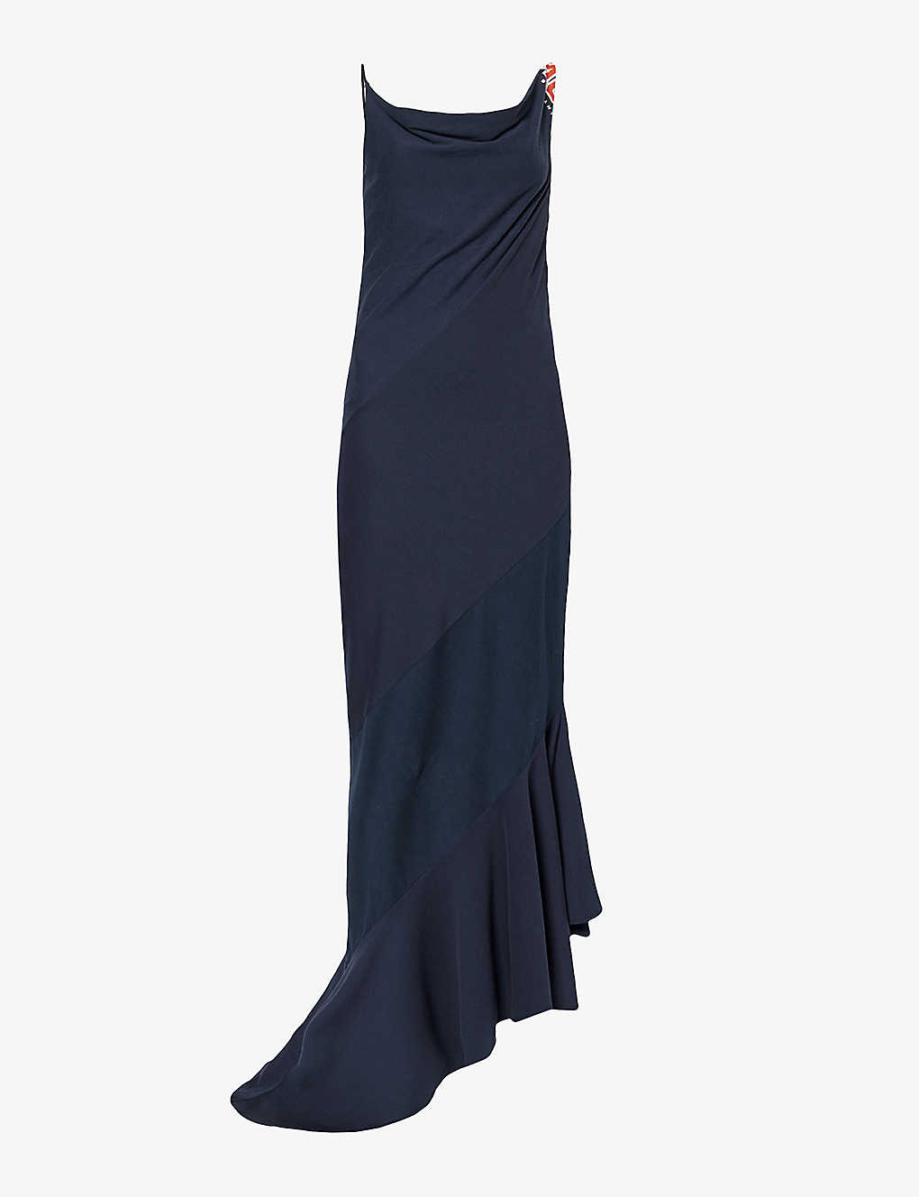 Conner Ives Contrast-panel Cowl-neck Recycled-cotton Blend Maxi Dress In Blue