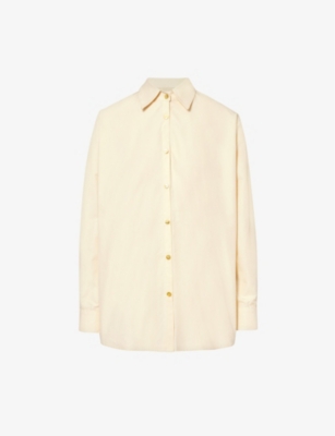 Conner Ives Womens Off White Long-sleeve Asymmetric Cotton-blend Shirt