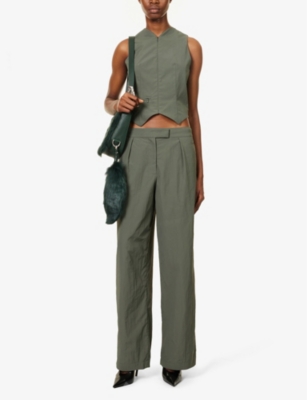 Shop Conner Ives Women's Olive V-neck Zipped Recycled-polyamide Vest